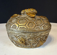 Gold & Silver Tone Bee Honeycomb Lidded Oval Trinket Box Made in Philippines picture