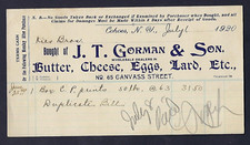 J.T. Gorman & Son, Butter, Cheese, Eggs, Lard, Receipt, Cohoes NY 1920, Ephemera picture