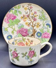 Vintage Van Nuys California Demitasse Cup Saucer Chinoiserie Peony Gold Trim picture
