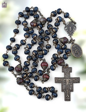 7 Joys of Mary Franciscan Crown Rosary Chaplet 7 Decades- Bronze, Blue Jade picture
