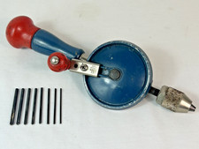 Vintage Stanley Hy-Lo Hand Crank Drill #03-222A Wood Handle Red Blue All 8 Bits picture