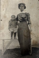 ANTIQUE AFRICAN AMERICAN MOTHER AND SON EDWARDIAN PERIOD ORIGINAL STUDIO RPPC picture