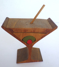 Vintage Hand Crafted and Painted Wood Martini Glass Novelty Bar Figurine Signed picture