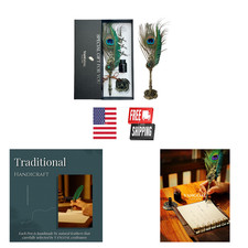 Peacock Feather Calligraphy Pen Set with Ink and Gift Box Vintage Quill Writing picture