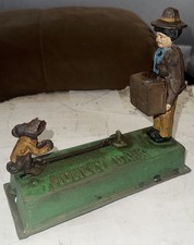 Vintage Cast Iron Money Talks Mechanical Bank Working Mouse Businessman picture