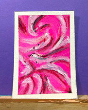 ACEO original OOAK pink swirl abstract oil pastel and acrylic picture