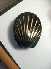 Vntg Coquet Limoges France porcelain black gold clam sea shell tinket dish box picture
