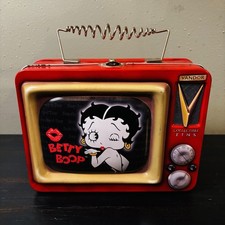 Vintage 1999 Red BETTY BOOP Metal Lunch Box Collectible Tin TV Shape 8