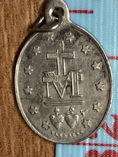 Antique Silver Miraculous Medal Blessed Virgin French 1800’s picture