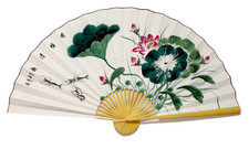 Large 63*35.5 Inch Oriental Wall Hanging Folding Fan w Handpainted Lotus flower picture