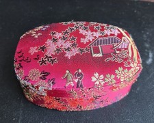 Vintage Chinese Red Silk Brocade Jewelry Box Fabric Trinket Case Cherry Blossom  picture