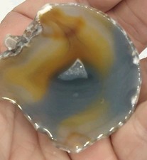 Brazilian Agate Nodule 1/2 Polished Blue Amber Yellow Flow Channel Quartz Pckt picture