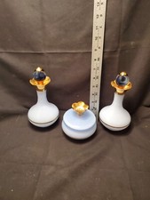 Brautiful Vintage Irving W. Rice Blue & Gold Perfume Glass Bottles Powder Set picture