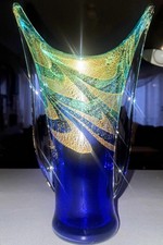 Kitaichi Glass Otaru Vase Hand Blown Art Glass Flower Signed Made In Japan picture