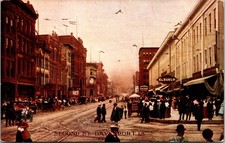 Antique Second Street Davenport Iowa Trolley Downtown Postcard 1909 picture