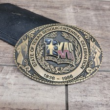 Vintage 1986 State Of Texas Sesquicentennial Celebration Solid Brass Belt Buckle picture