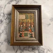 Vtg Persian Mughal Small Painting Framed Manuscript Print Calligraphy, Gaming picture