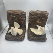 Vintage 1970 Job's Daughters IYOB FILIAE Dove Bird Bookends Masonic Pair picture
