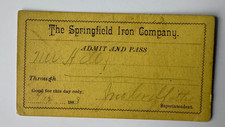 Vintage 1880s Springfield Iron Company Visitor Pass Card Springfield Illinois picture