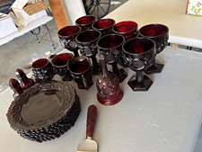 Avon 1876 Cape Cod Ruby Red Pressed Glass Goblet Set 2pc Embossed picture