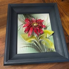 Vintage Artisan Signed Genuine Leather 3D Formed Floral Wall Art, Italy picture