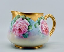 Antique JPL Jean Pouyat Limoges Hand Painted Roses Gold Gilt Pitcher c1900 picture