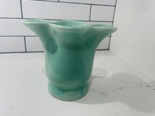 Vintage Camark Art Pottery Matte Green Pinched Rim/ Ruffle Vase 5” Tall picture