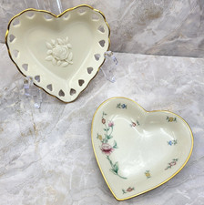 VTG. 2pc Lot *Lenox USA* Heart Trinket Dishes Pierced Heart & Floral Garden picture