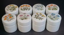 Vintage Takahashi San Francisco Porcelain Floral Trinket Jars  Complete Set of 8 picture