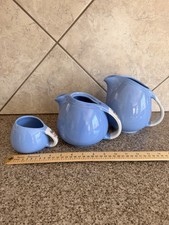 Vintage Hall Rose Parade Blue Teapot Sugar Bowl Pitcher Set 3 Pc USA Pottery picture