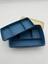 Vintage Tupperware 1431-5 Blue Divided Storage Container Organizer Retro picture