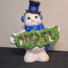 1991 Vtg Snowman NOEL Ceramic Figurine Christmas Decor. picture