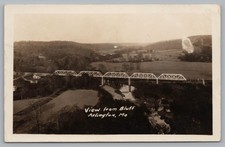 RPPC View from Bluff, Frisco Railroad Bridge, Arlington MO Missouri Postcard picture