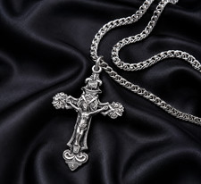 .925 Sterling Silver Crucifix Filigree Scroll Relief Design Pendant In Gift Box picture
