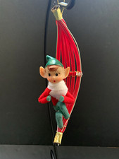 Vintage Knee Hugger Christmas Rubber Face Elf Pixie Ornament Hammock Swing Japan picture