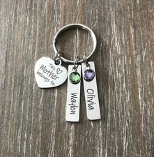 Mother Keychain personalized engraved name birthstone custom Mom Jewelry Gift picture