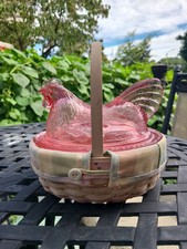 Vintage Longaberger 2002 Pink Glass Hen on a Nest With Basket picture