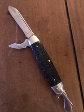 Vintage Kutmaster Utica NY USA Scout Camp Utility Pocket Knife Jigged Handle picture