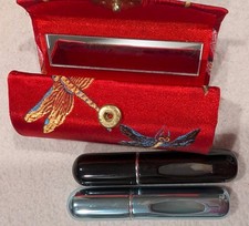 Brocade Lipstick Holder Mirror & 2 Travel Perfume Atomizer Cases Set EUC - 1154 picture