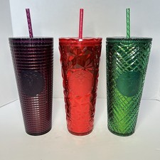 Lot Of 3 Starbucks 24oz Holiday Tumblers Two Diamond And One Jeweled picture