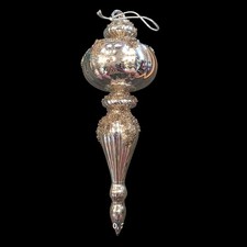 Silver Glass Finial Christmas Ornament Beaded Jeweled Mercury Look 7