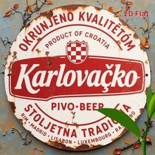 [2D Flat] Vintage Karlovac Croatian Beer Tin Metal Signs Home Décor 8x8 Rustic  picture