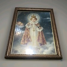 Vintage FB Anchor Catholic Child of Prague Gold Paint over Print Wood Frame picture