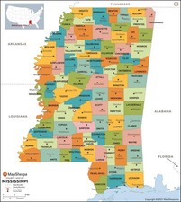Mississippi Counties Map - Standard - 36