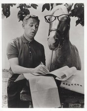 Mr Ed TV series Alan Young & Ed look at & sign contract vintage 8x10 inch photo picture