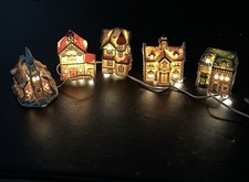 Mervyns 1993 Christmas Village Square 5 Piece Miniature House Christmas Set picture
