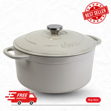 [FASH SALE] Lodge Cast Iron 5.5qt Oyster White Enameled Dutch Oven NEW picture