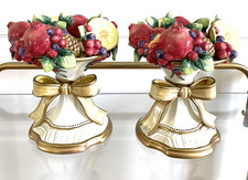 Pair of Fitz and Floyd Classics Winter Spice Pillar Candle Holder Fruit Bow 7 in picture