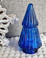New Fantasy Factory Small Deep Blue Ribbed Glass Christmas Tree - 4.25