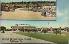 c1950s Tallahassee, Florida Postcard CLARK'S DE LUXE AUTO COURTS / MWM Linen picture